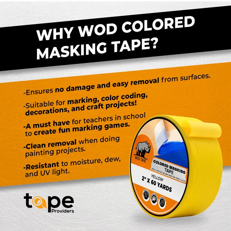 WOD Tape WOD MTC5 Colored Masking Tape, Black, 1/4 inch x 60 yds. Colorful Teacher Painters Tape for Fun DIY Art & Crafts, Lab Labeling, Writable & Classroom Decorations - Image 2
